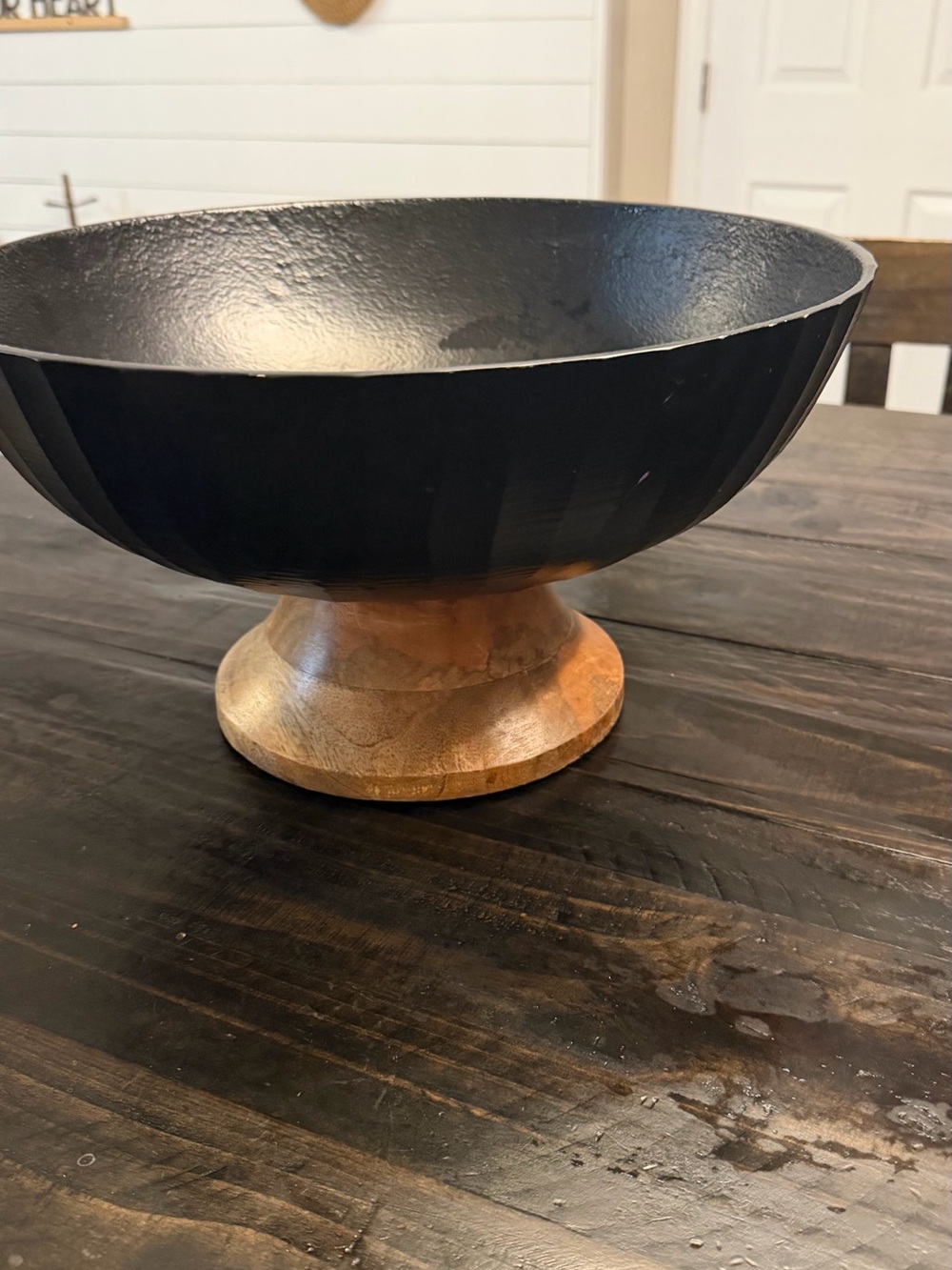 Marshalls Black Metal Bowl with Wood Pedestal